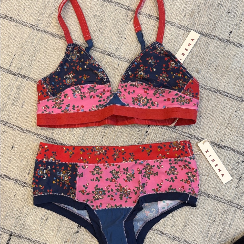 NWT XiRENA Red and Pink Floral Paloma Bra and Panty Set Small